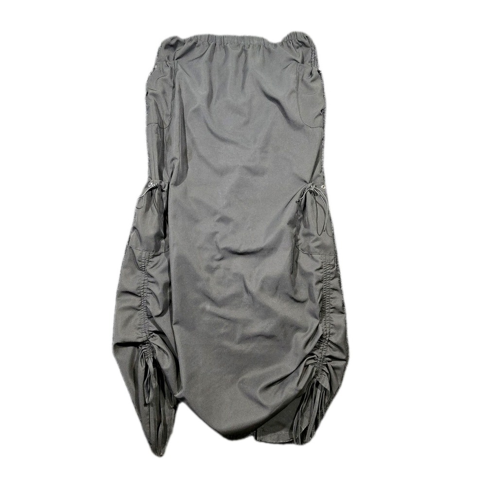 Edikted Gray Long Drawstring Pencil Skirt XS Polyester Elastic Waist Women